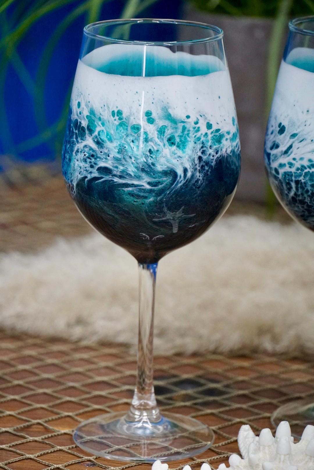 Turquoise Waves Wine Glasses | Coastal Decor