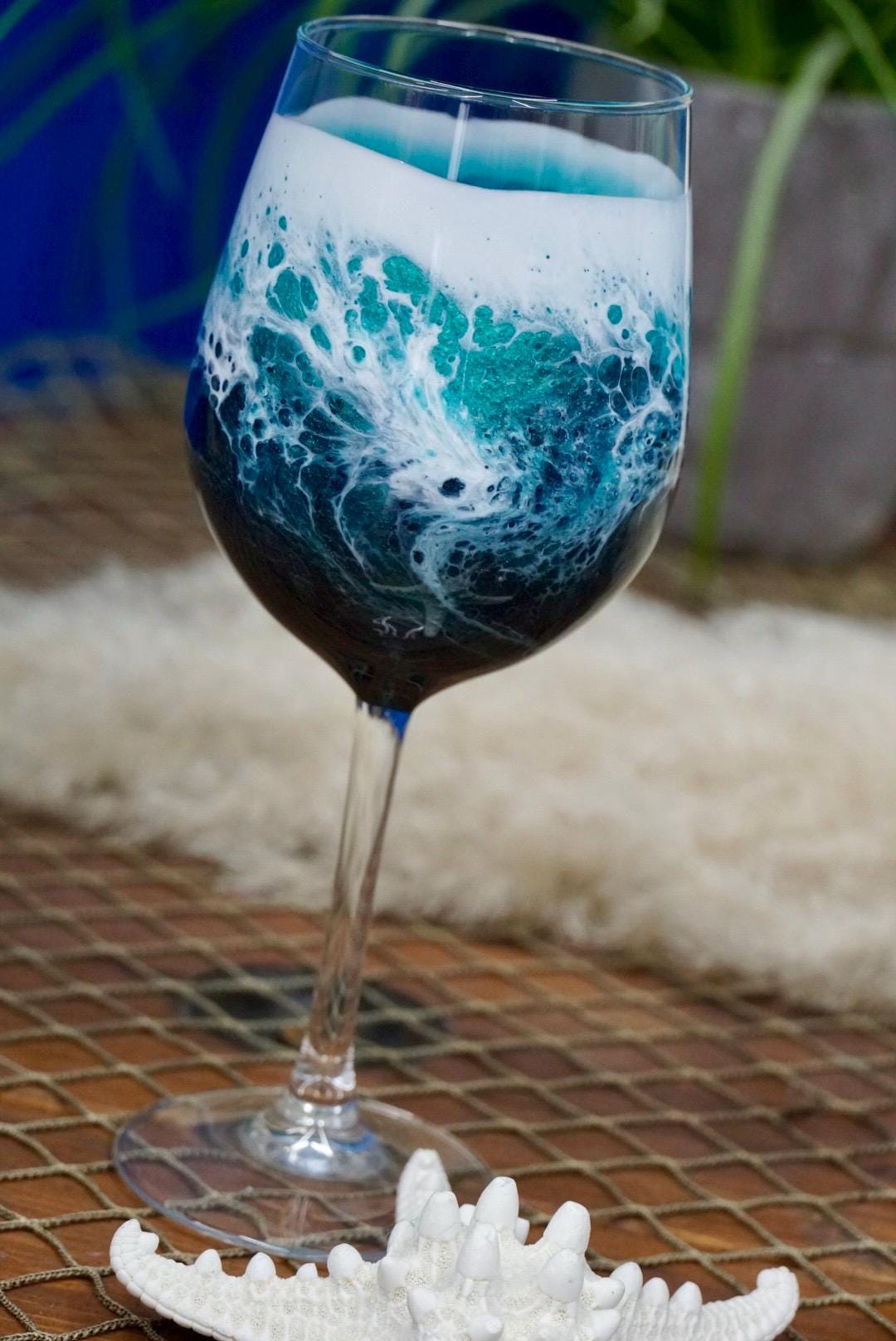 Turquoise Waves Wine Glasses | Coastal Decor