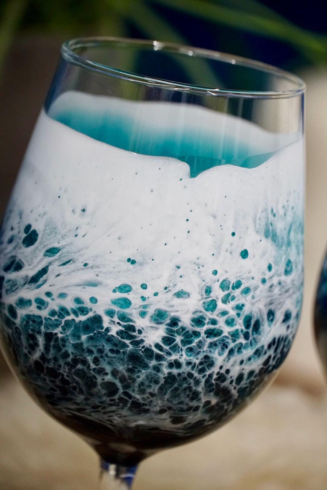 Turquoise Waves Wine Glasses | Coastal Decor
