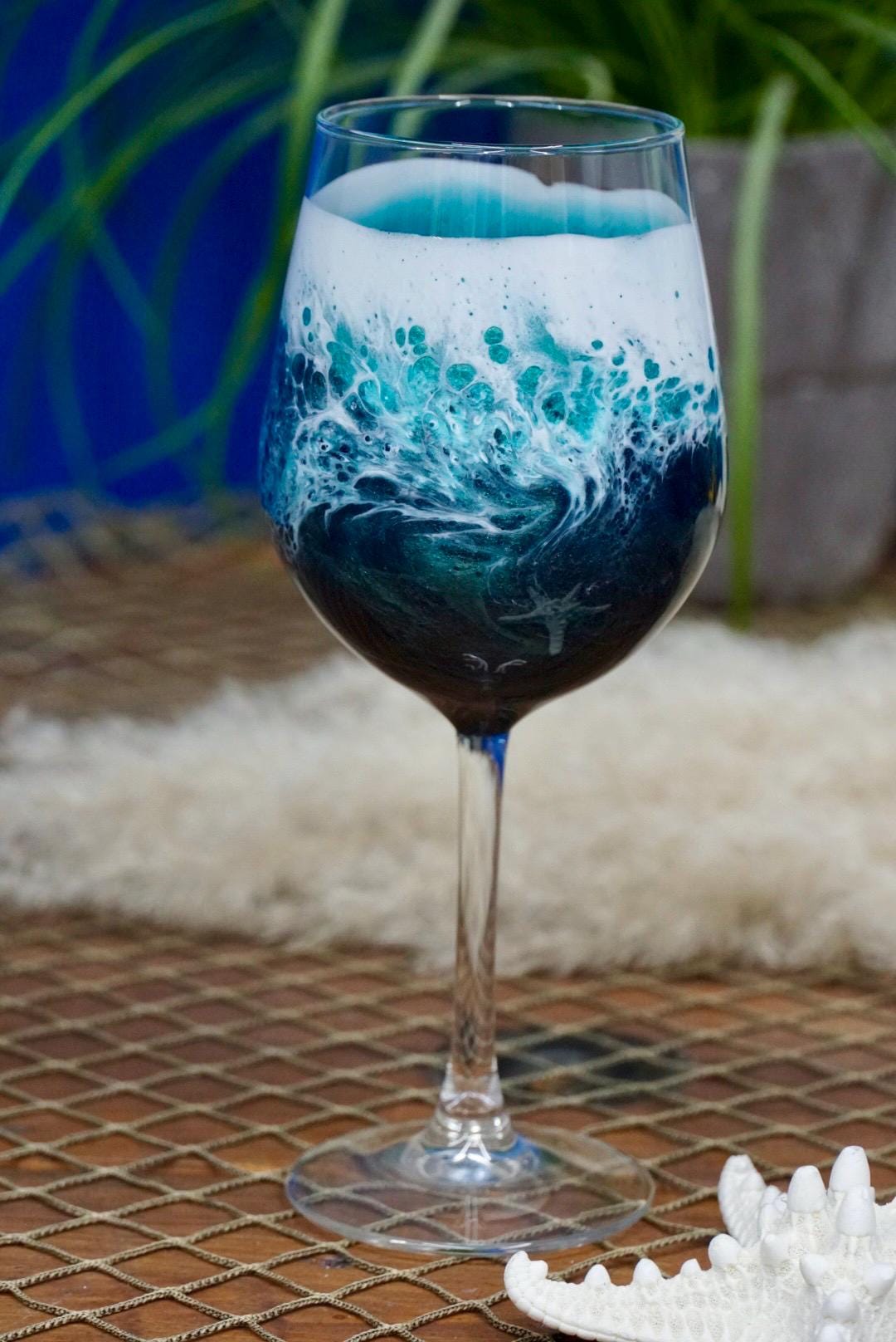 Turquoise Waves Wine Glasses | Coastal Decor
