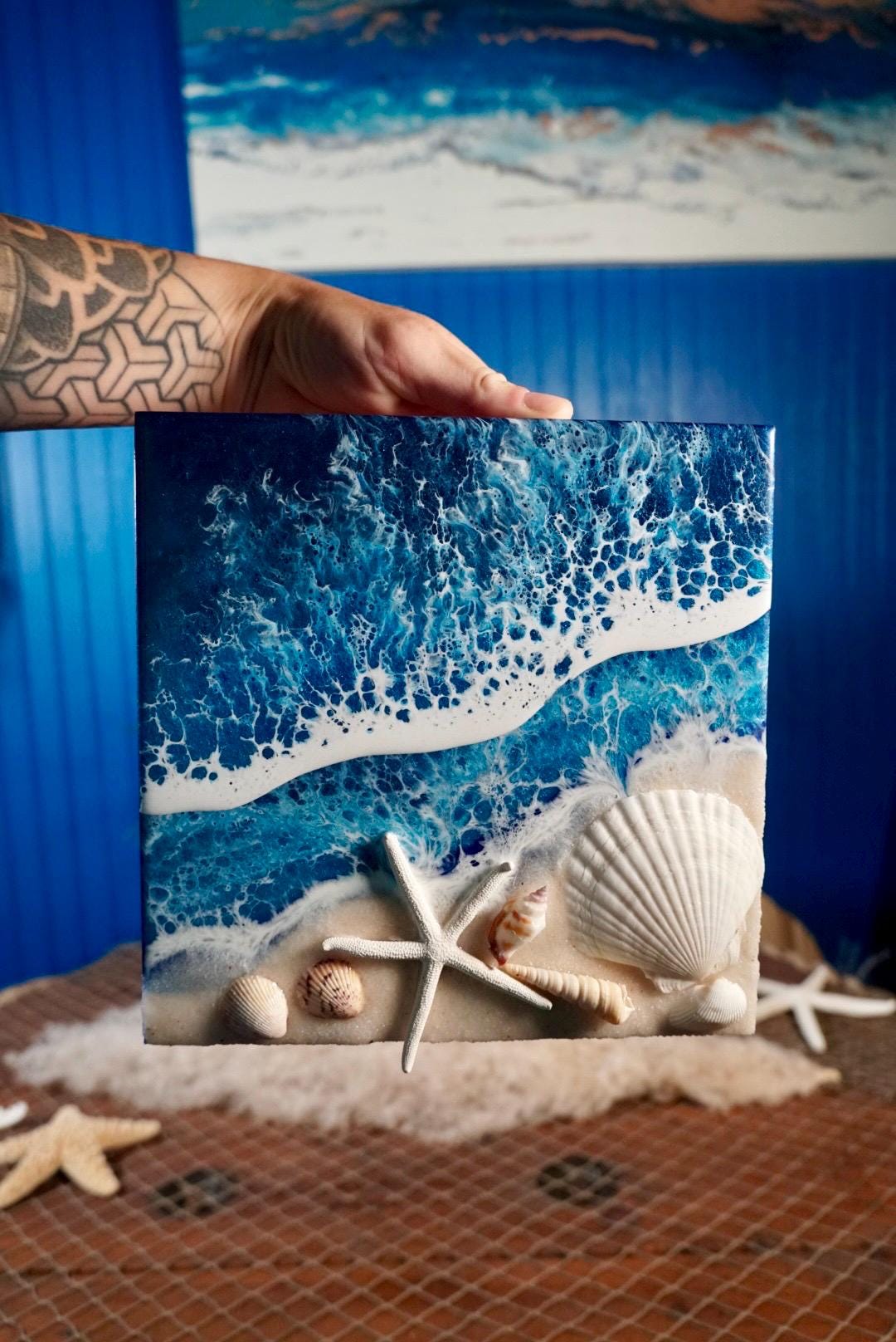 Ocean Waves and Sea Shell Tropical Wall Art