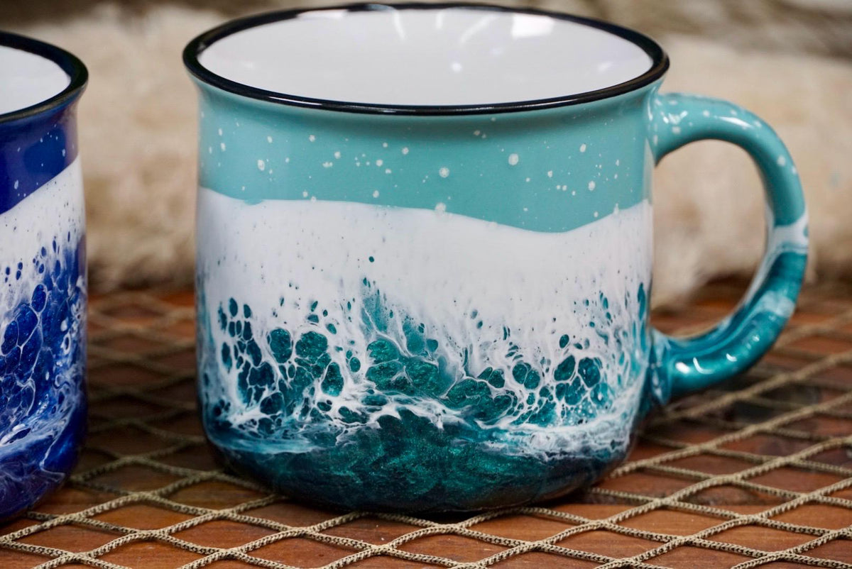 Turquoise Waves Ceramic Campfire Coffee Mug