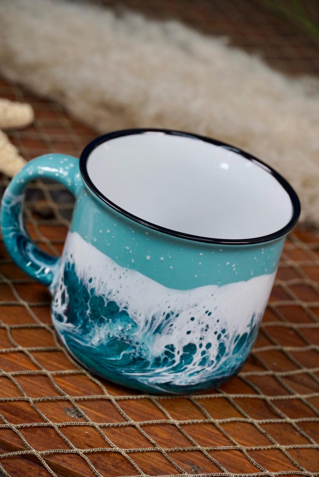 Turquoise Waves Ceramic Campfire Coffee Mug