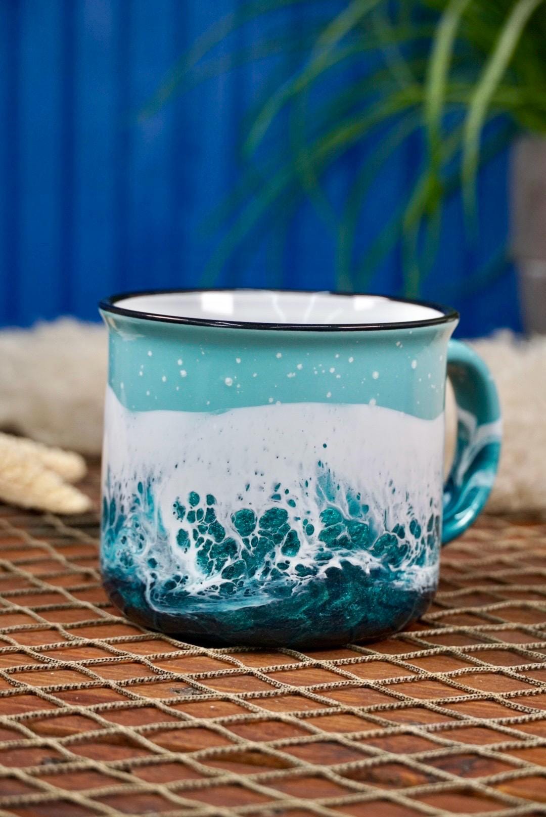 Turquoise Waves Ceramic Campfire Coffee Mug