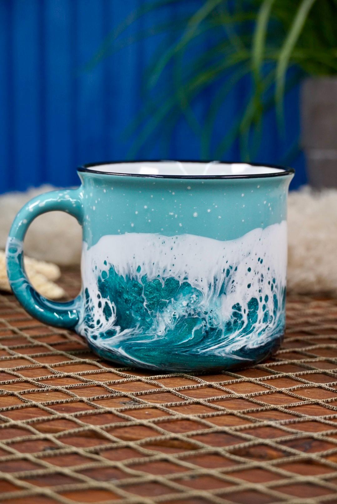 Turquoise Waves Ceramic Campfire Coffee Mug