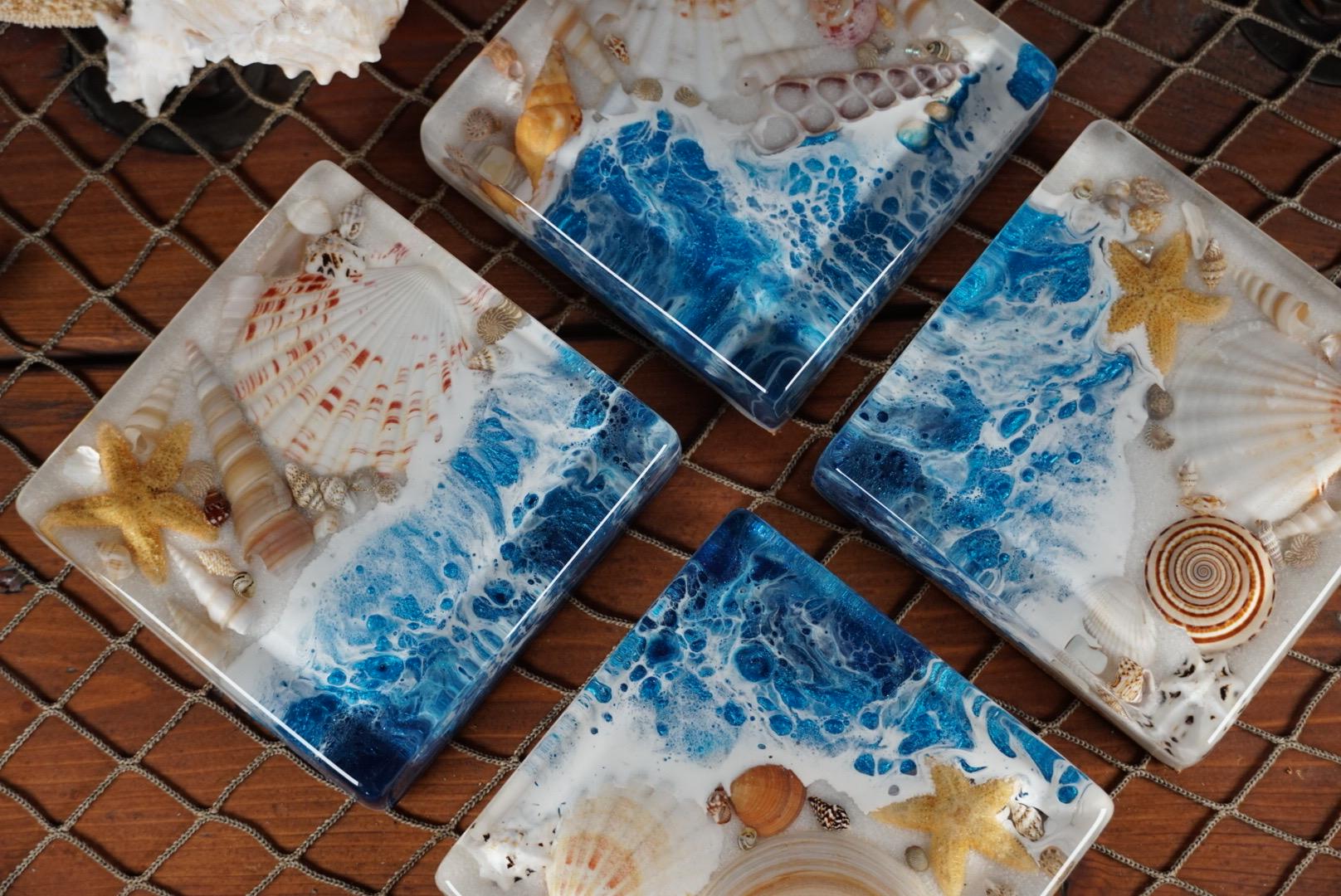 Ocean Waves Sea Scape Coasters set of 4