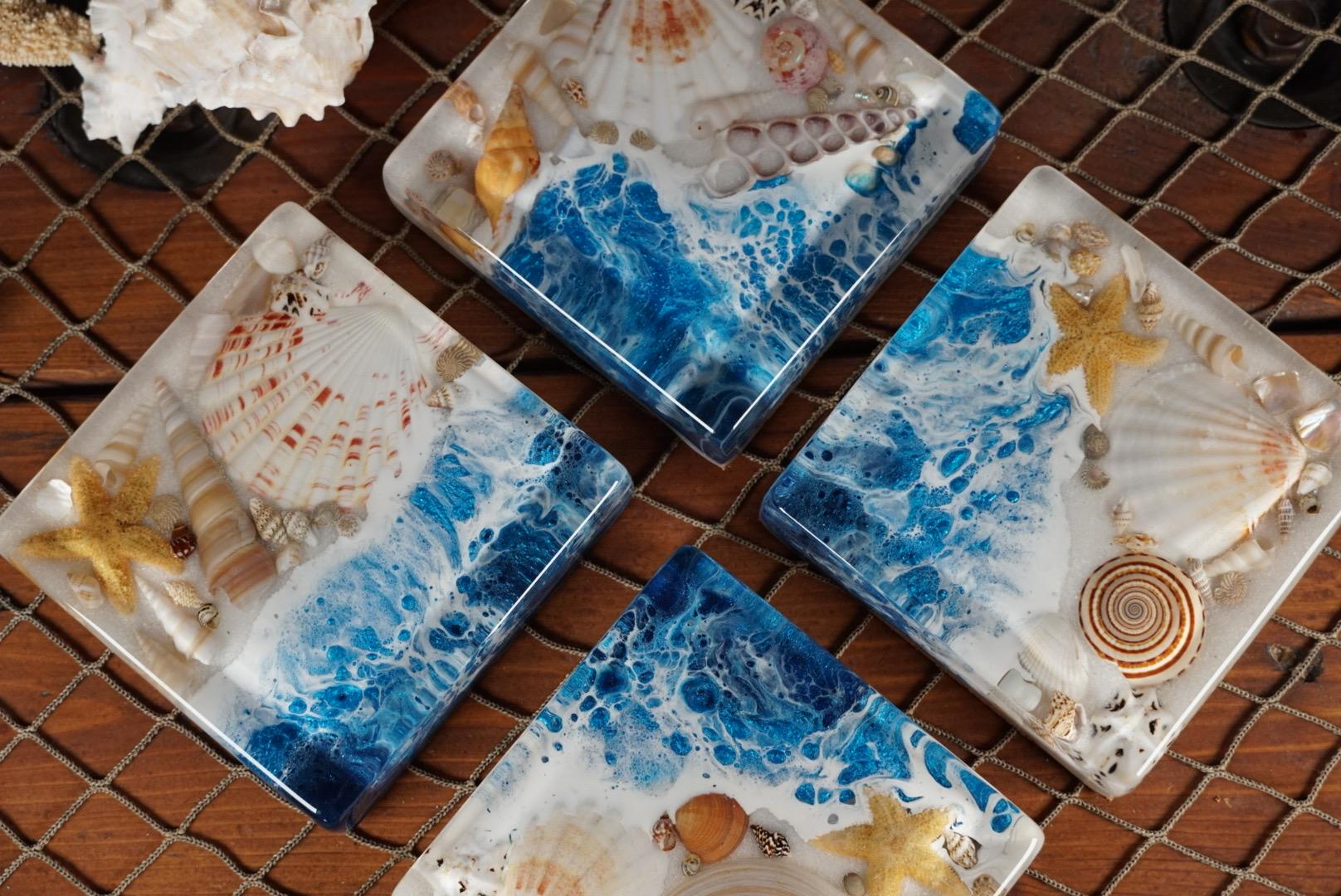 Ocean Waves Sea Scape Coasters set of 4