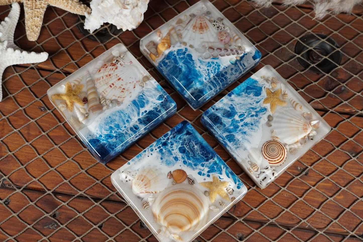 Ocean Waves Sea Scape Coasters set of 4