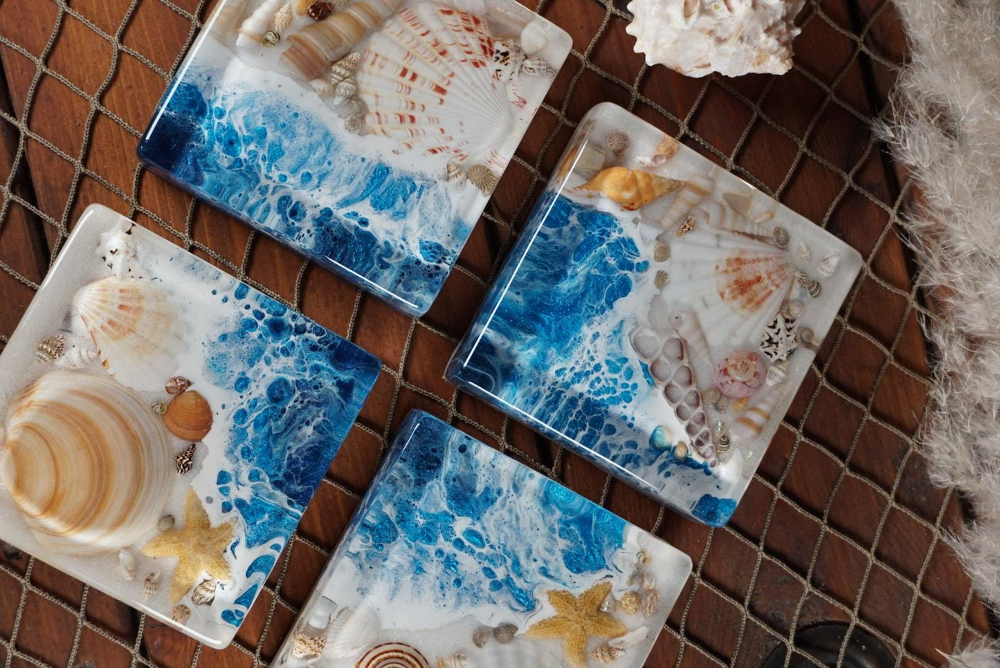 Ocean Waves Sea Scape Coasters set of 4