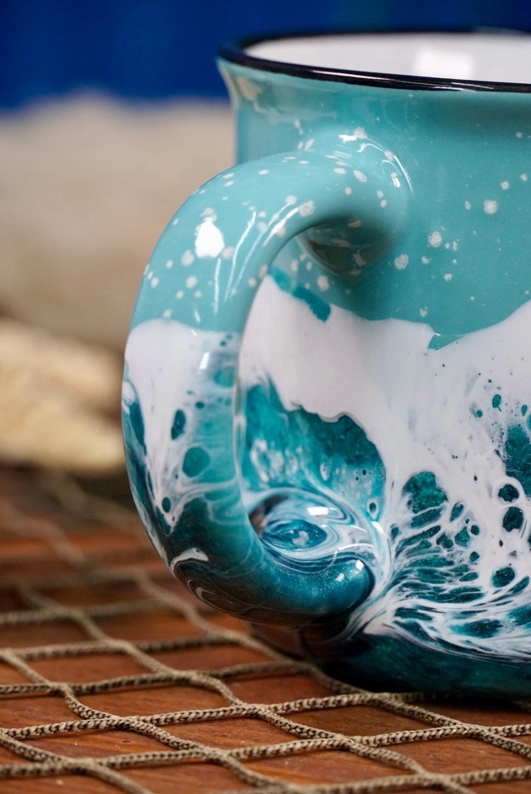 Turquoise Waves Ceramic Campfire Coffee Mug