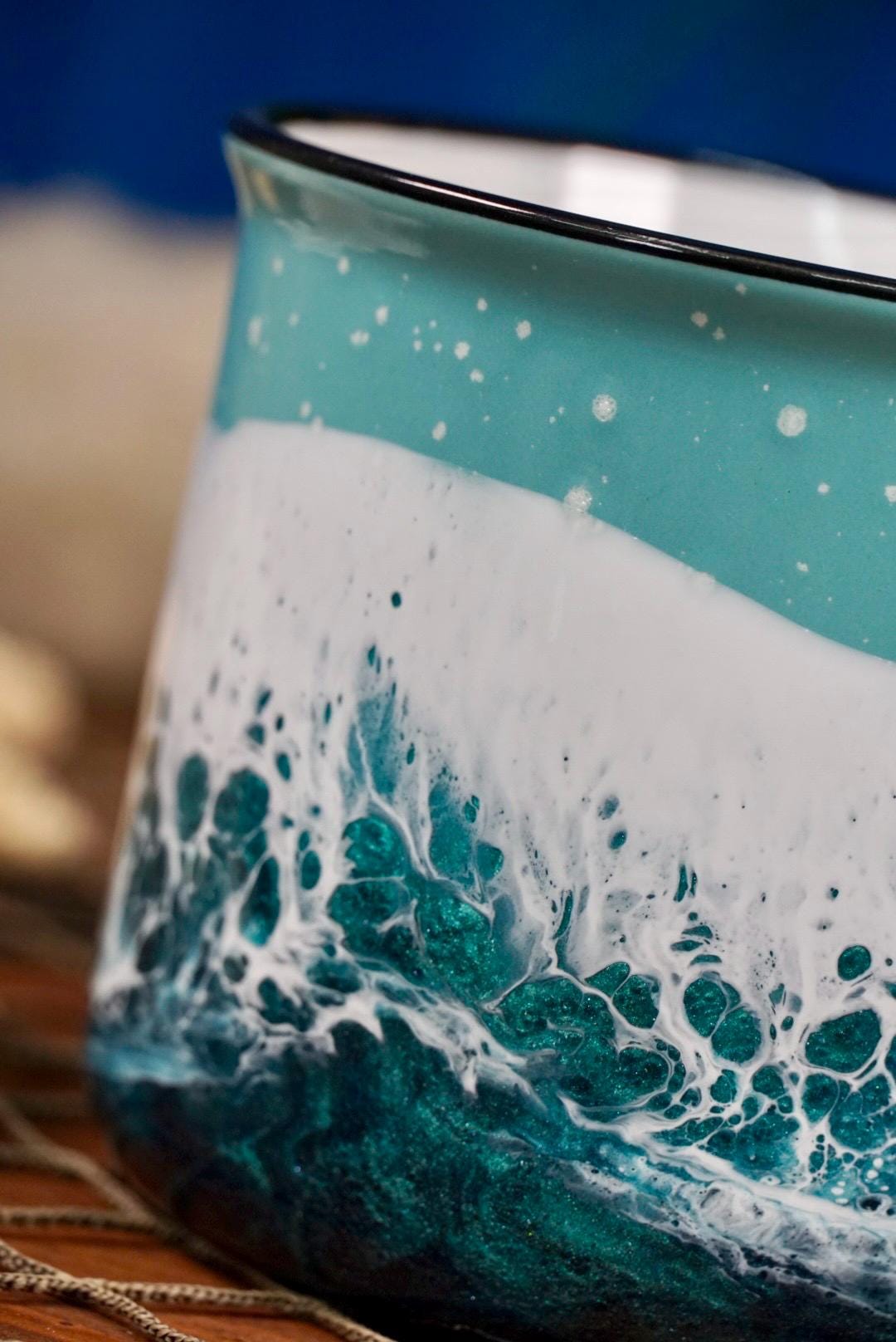 Turquoise Waves Ceramic Campfire Coffee Mug