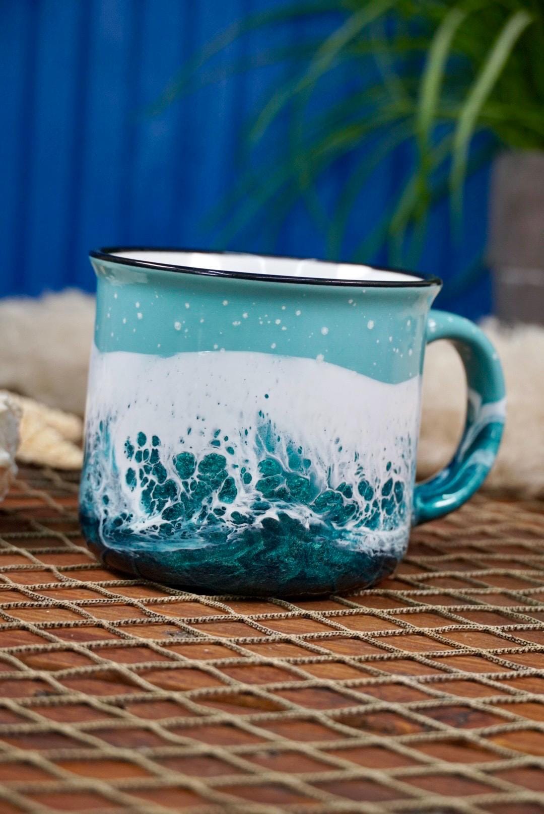 Turquoise Waves Ceramic Campfire Coffee Mug
