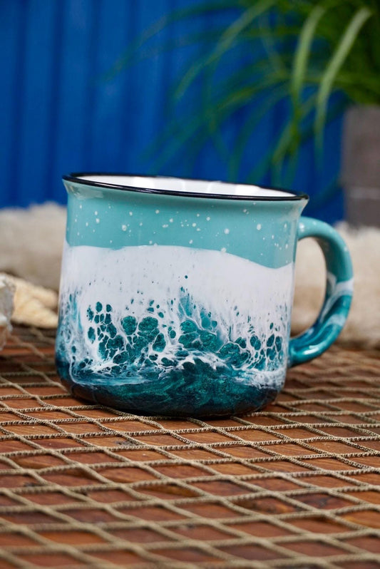 Turquoise Waves Ceramic Campfire Coffee Mug