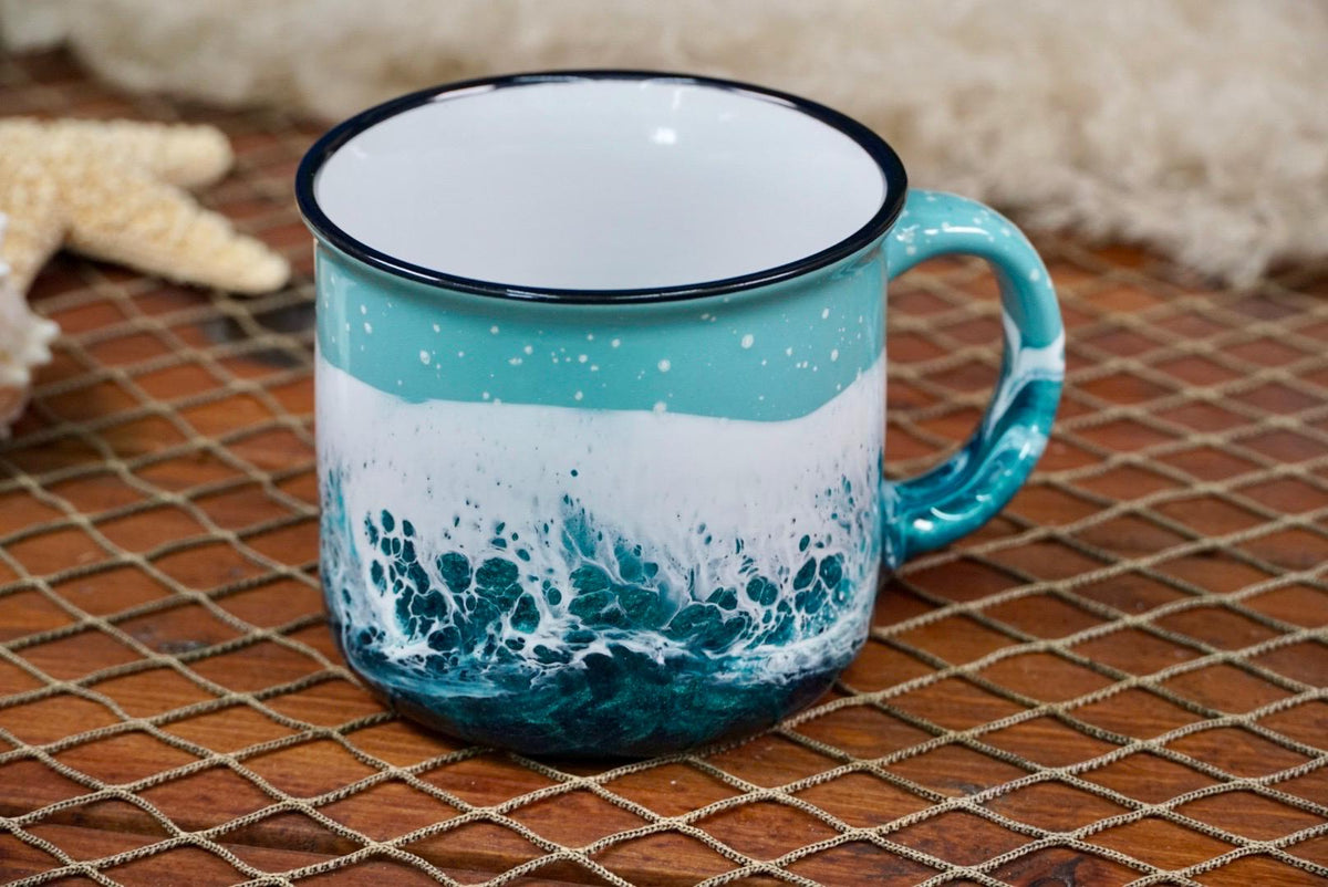 Turquoise Waves Ceramic Campfire Coffee Mug
