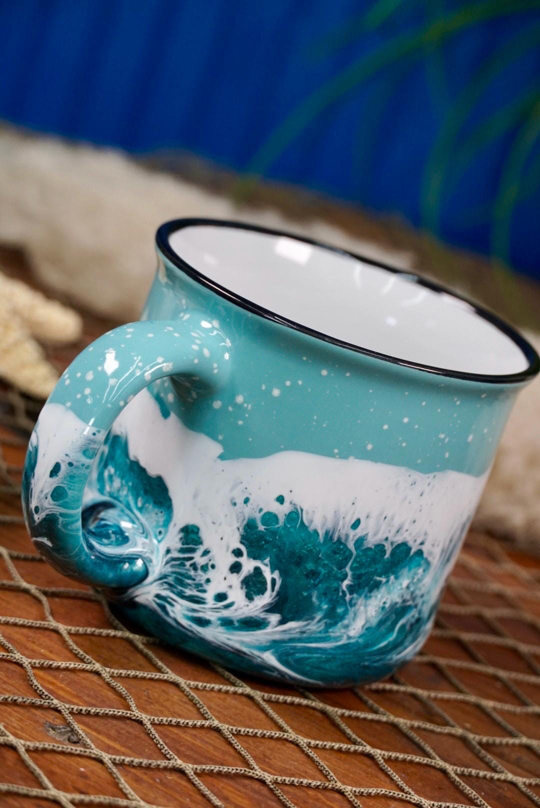 Turquoise Waves Ceramic Campfire Coffee Mug