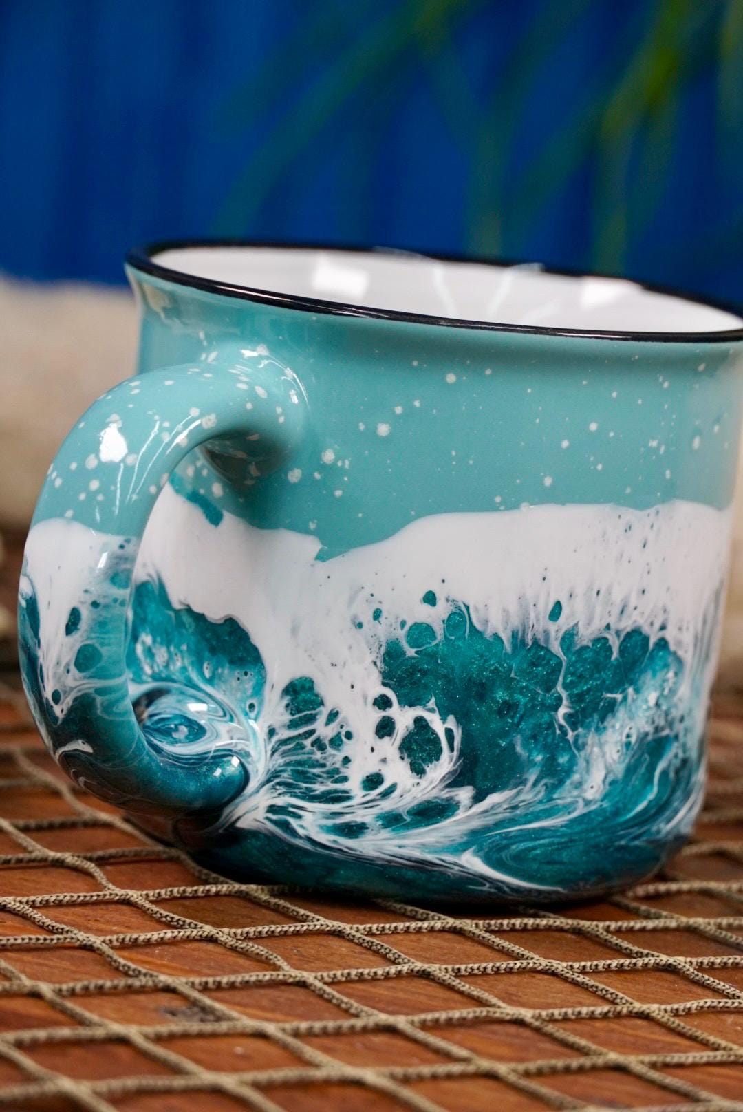 Turquoise Waves Ceramic Campfire Coffee Mug