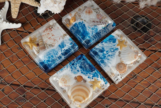 Ocean Waves Sea Scape Coasters set of 4