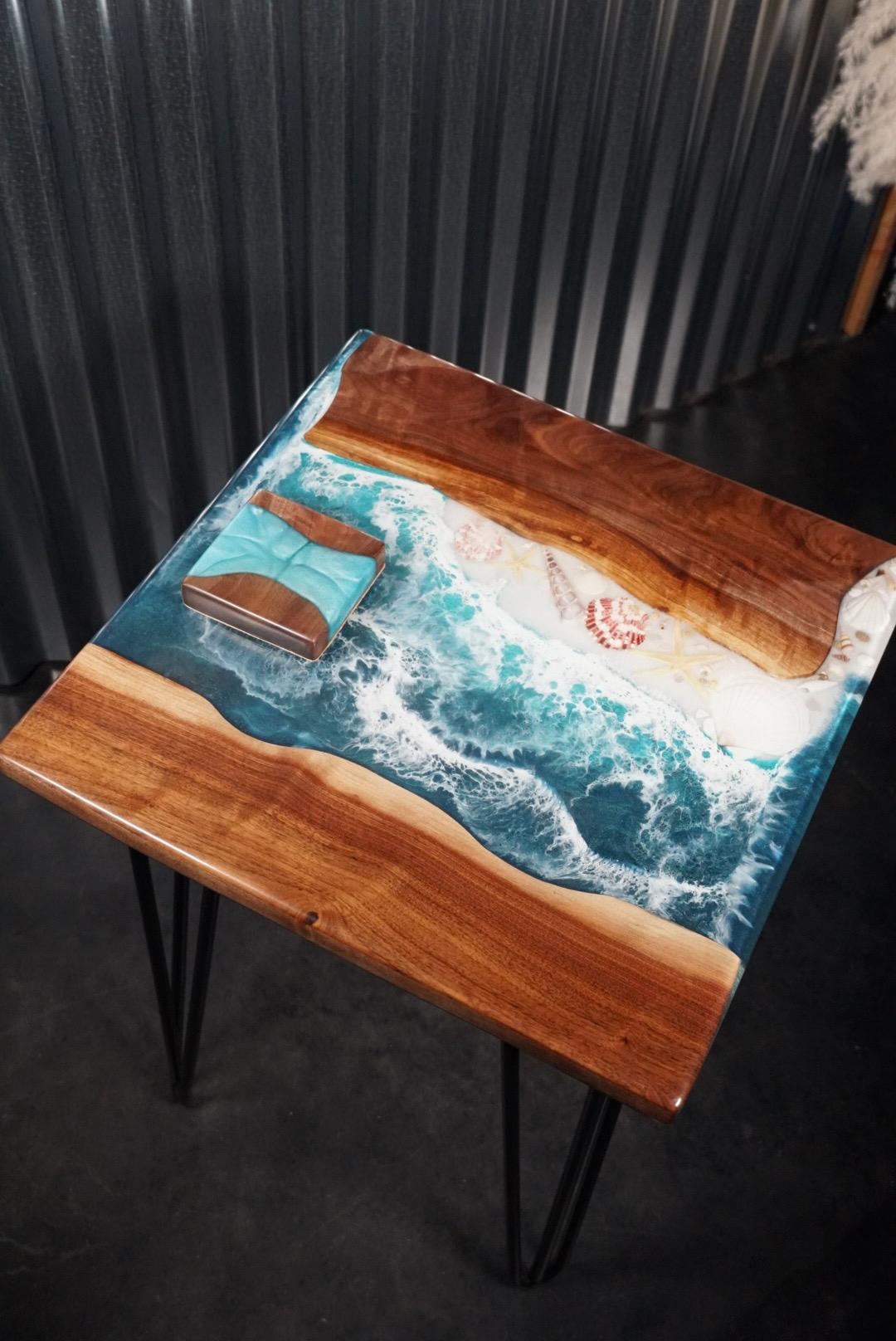 Sea Scape Ocean Waves Turquoise Table