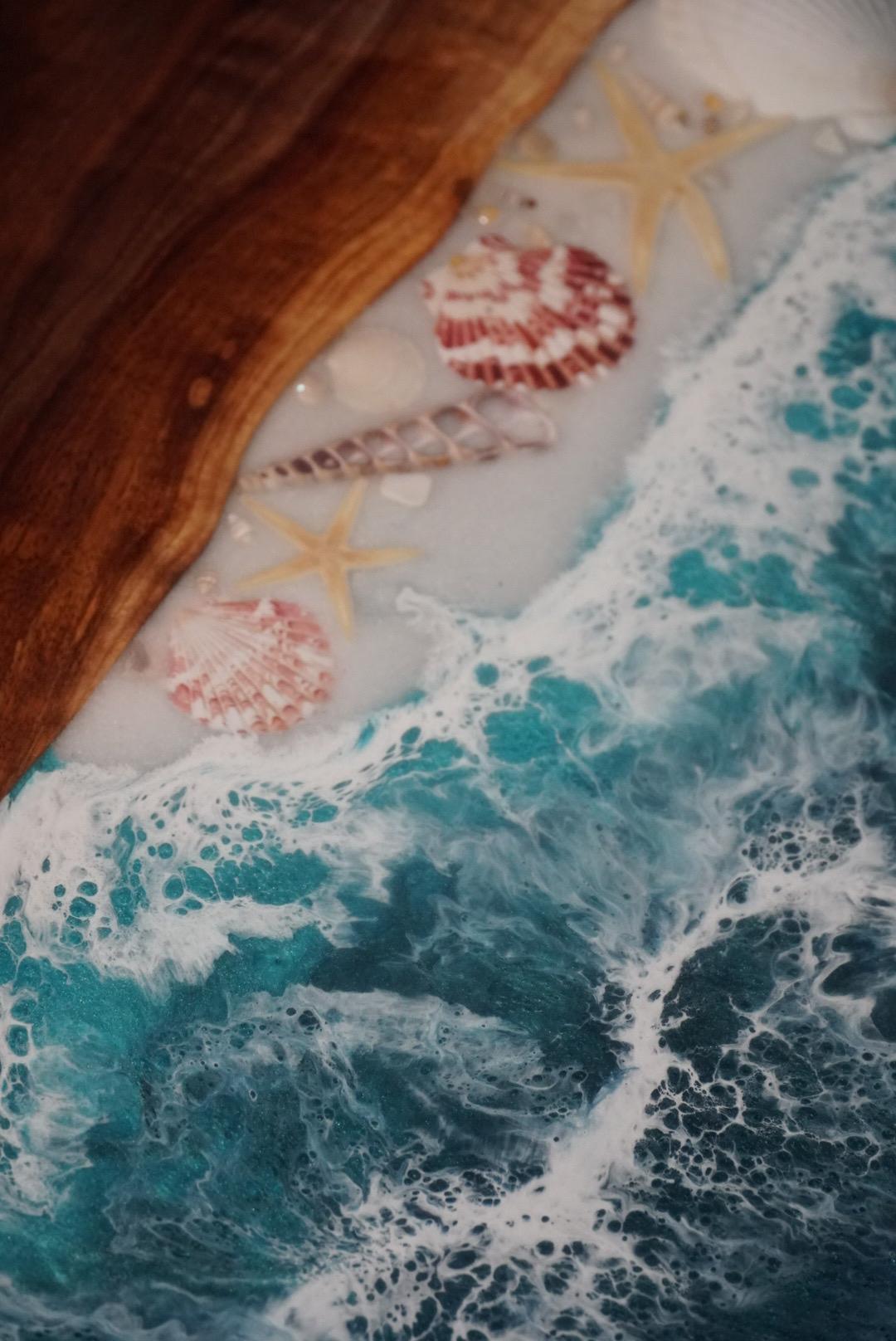 Sea Scape Ocean Waves Turquoise Table