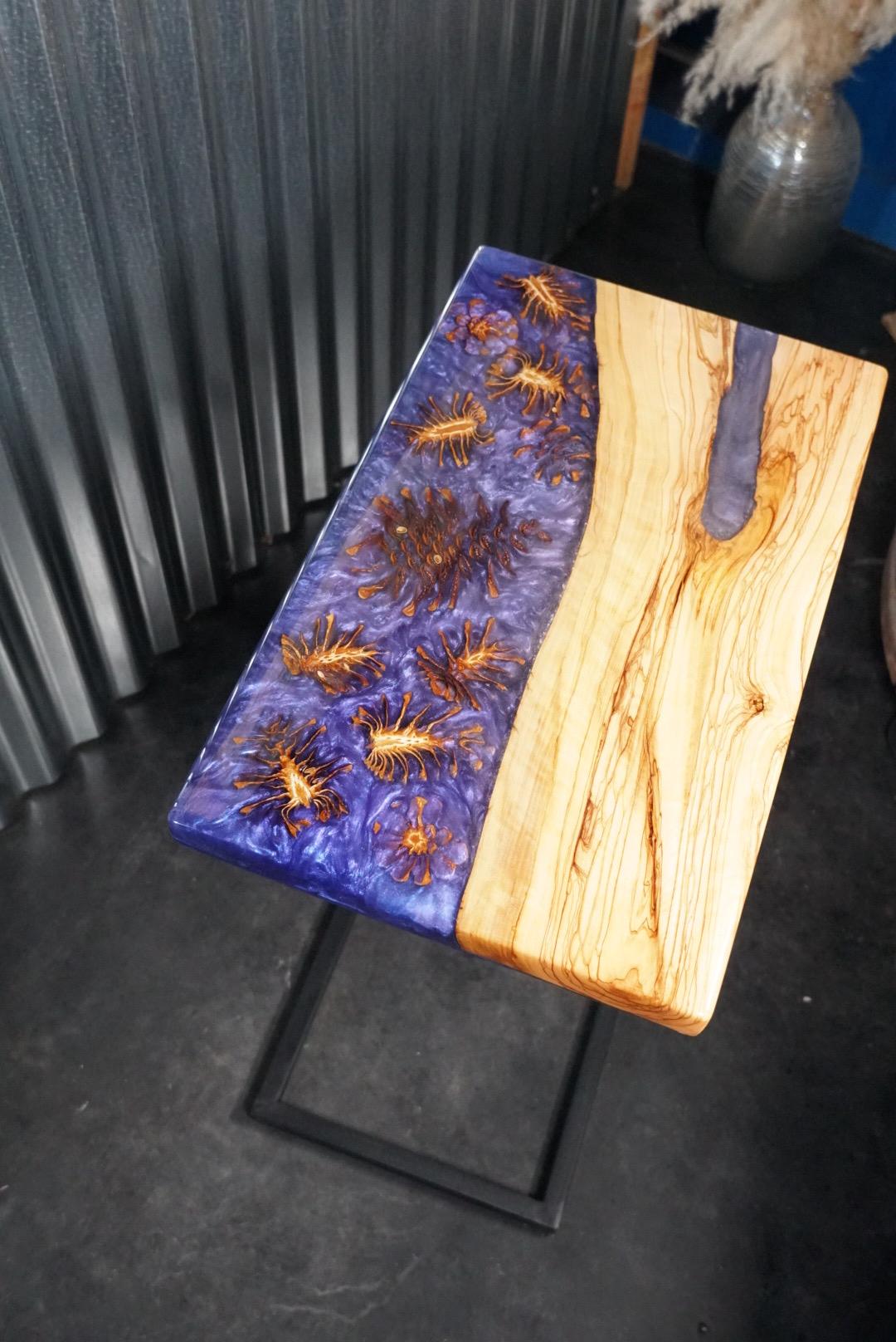 Purple Pinecone | Epoxy Resin Side Table, End Table, C-Table