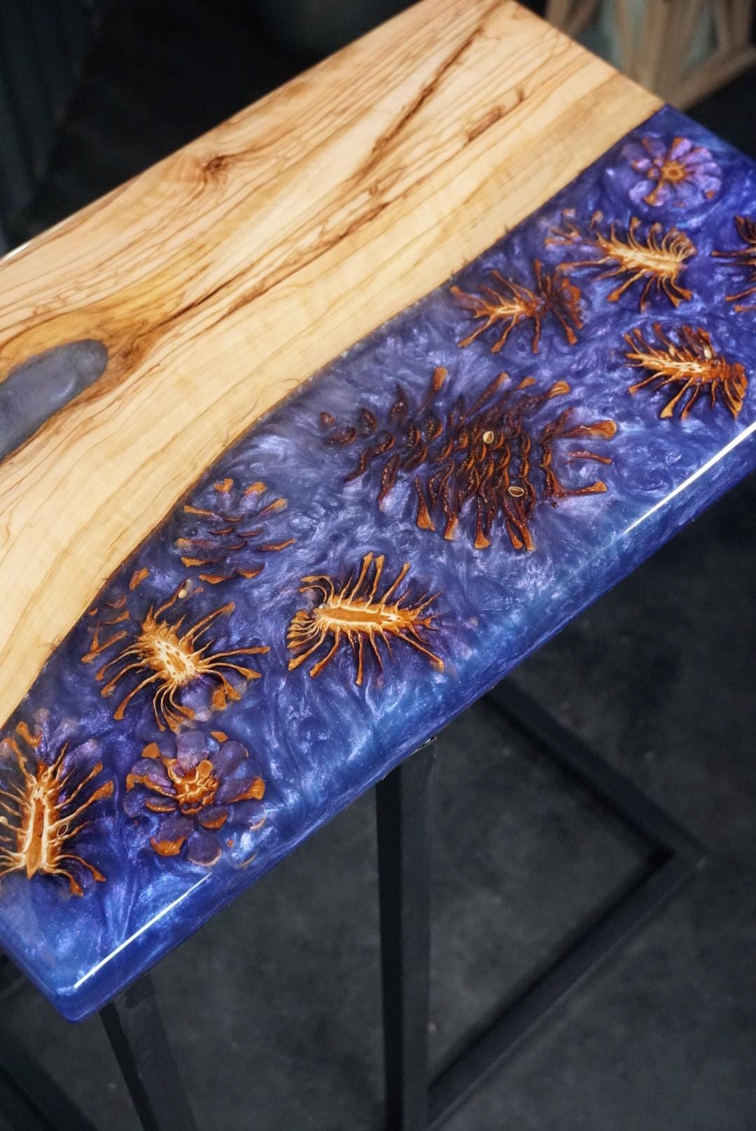 Purple Pinecone | Epoxy Resin Side Table, End Table, C-Table