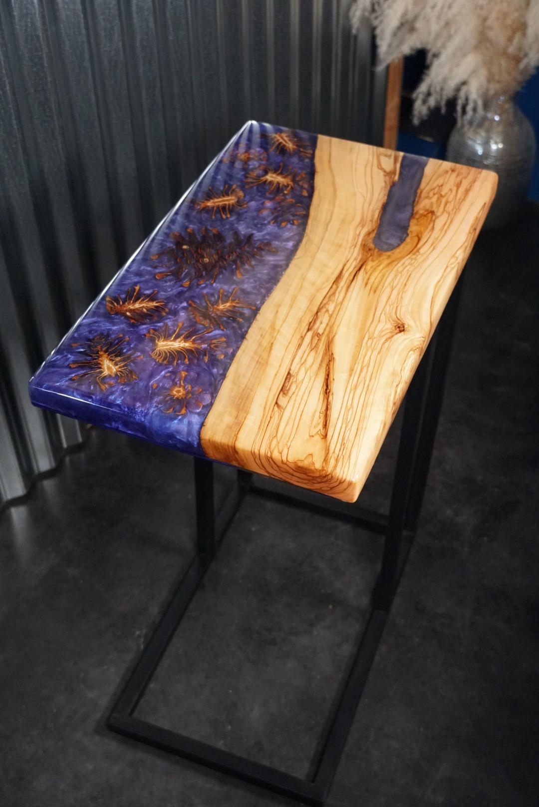Purple Pinecone | Epoxy Resin Side Table, End Table, C-Table