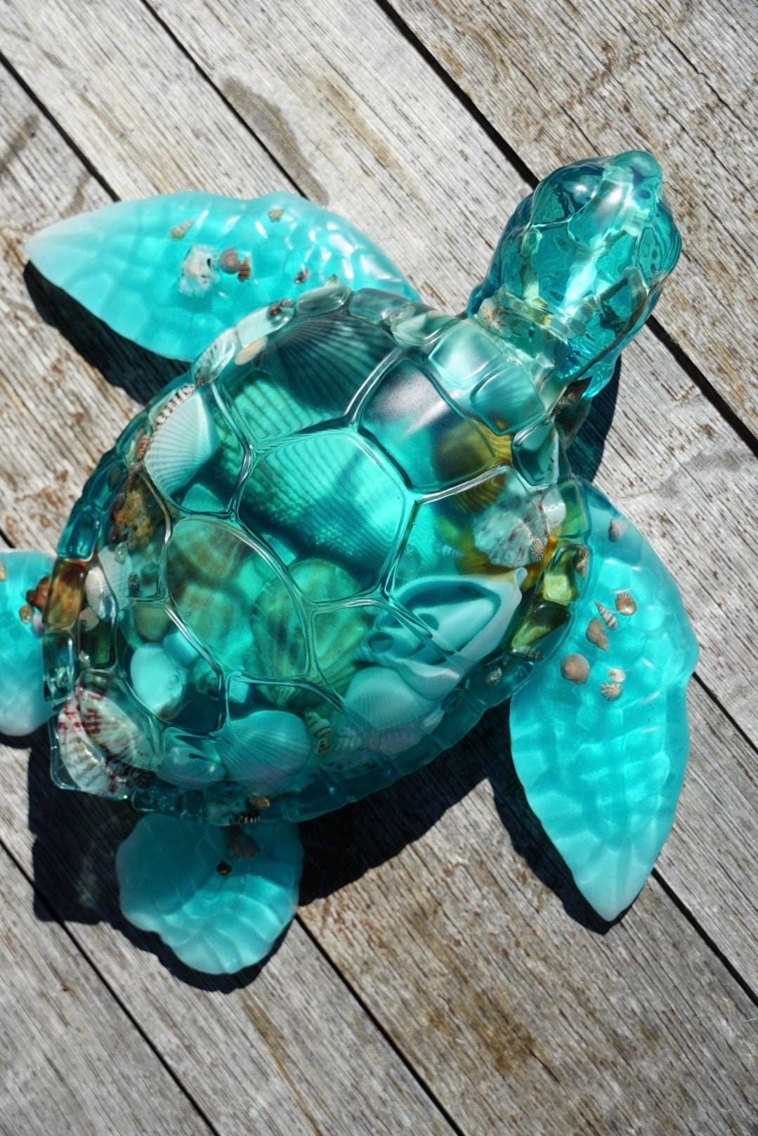 Turquoise Sea Shell Turtle | Ocean Decor | Epoxy Resin
