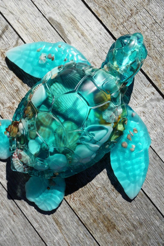 Turquoise Sea Shell Turtle | Ocean Decor | Epoxy Resin