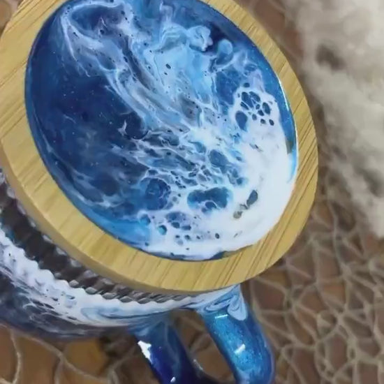 Ocean Waves Coffee Cup Set with Coaster Lids | Coastal Decor