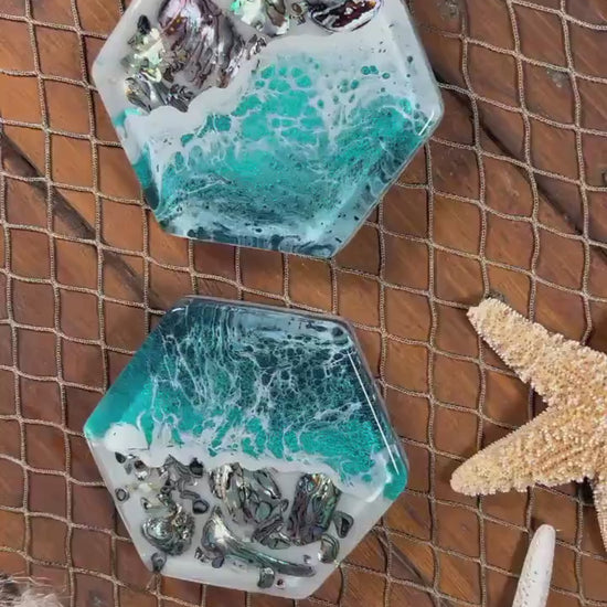 Turquoise Waves Abalone Shell Coasters
