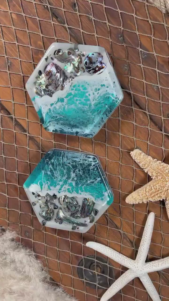 Turquoise Waves Abalone Shell Coasters
