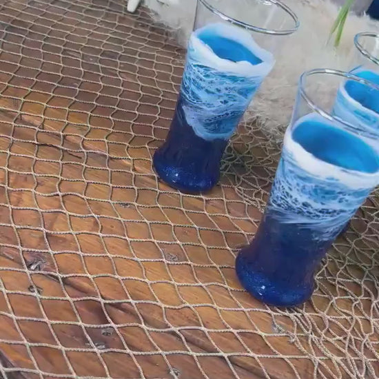 Ocean Waves Pub Glasses | Coastal Decor | Set of 2 or 4