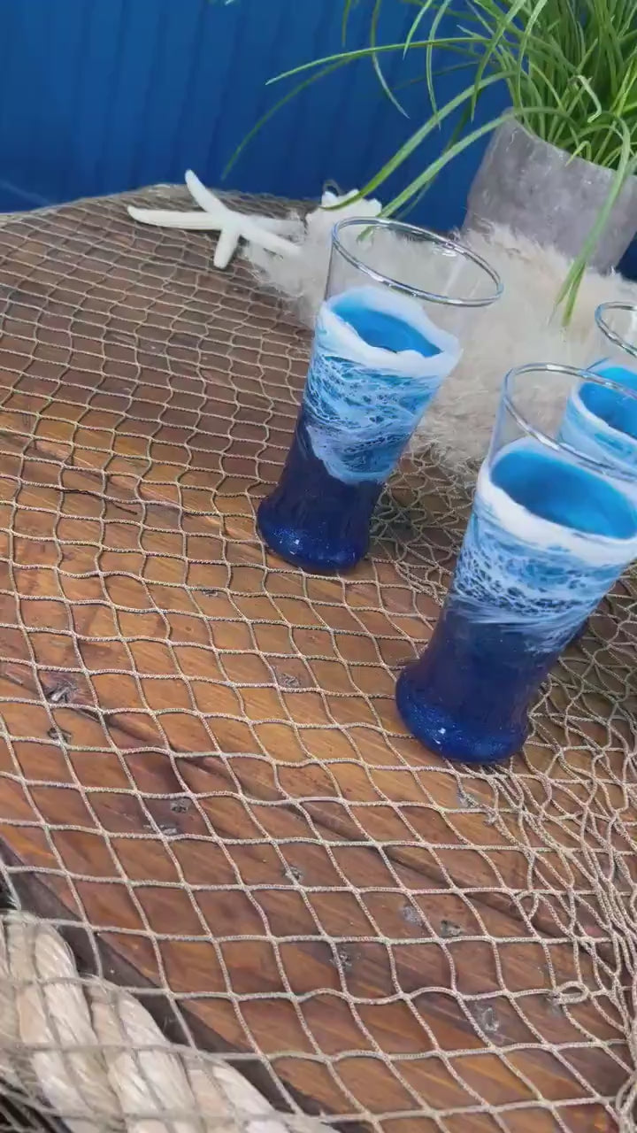 Ocean Waves Pub Glasses | Coastal Decor | Set of 2 or 4