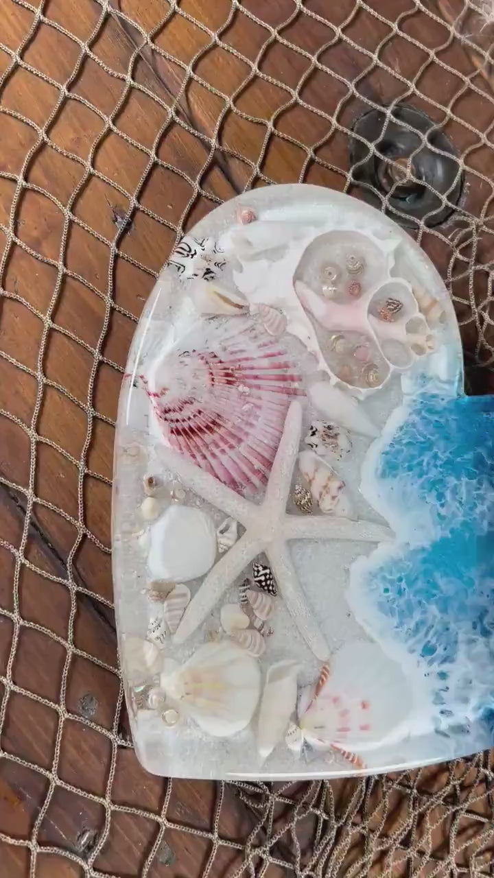 Ocean Sea Shell Heart | Ocean Decor | Epoxy Resin |Charcuterie Board | Centerpiece | Serving Board