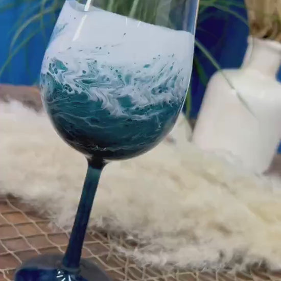 Turquoise Waves Acylic Wine Glasses | Coastal Decor