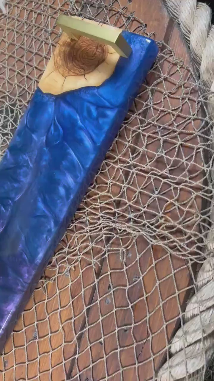 Olive Wood with Blue and Purple Epoxy  Resin Charcuterie Board, serving board