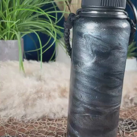 Black & Silver Insulated Water Bottle Thermos Sports Bottle