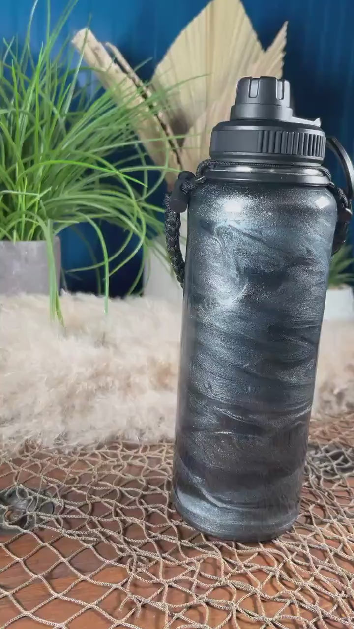 Black & Silver Insulated Water Bottle Thermos Sports Bottle
