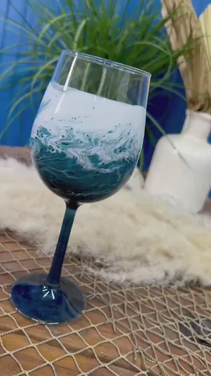 Turquoise Waves Wine Glasses | Coastal Decor