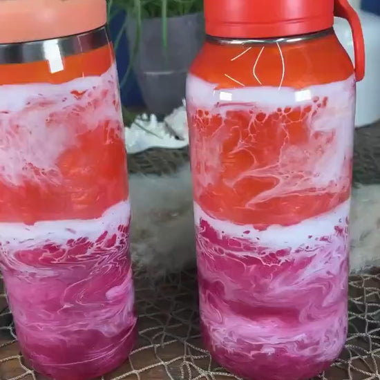 Orange & Pink Waves Water Bottle