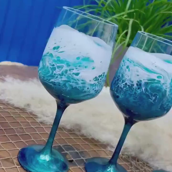 Turquoise Waves Acrylic Wine Glass | Coastal Decor