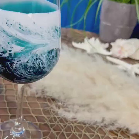 Turquoise Waves Wine Glasses | Coastal Decor