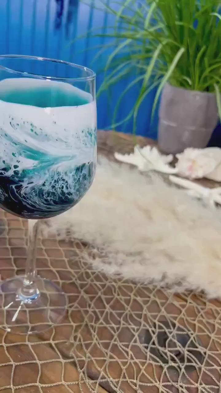 Turquoise Waves Wine Glasses | Coastal Decor