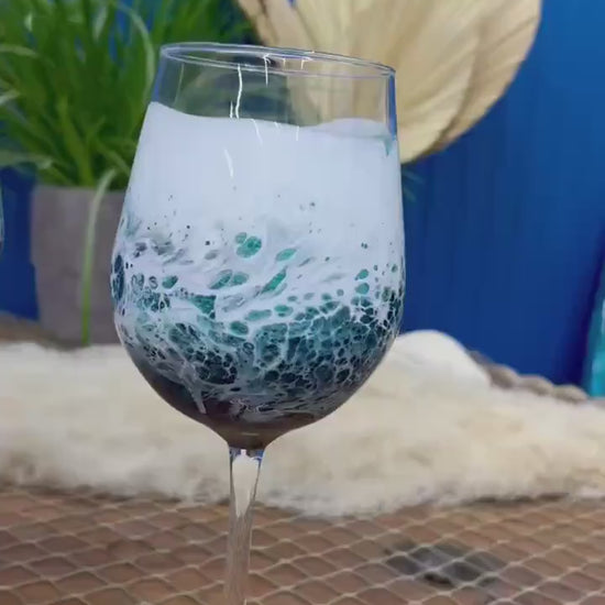 Turquoise Waves Wine Glasses | Coastal Decor