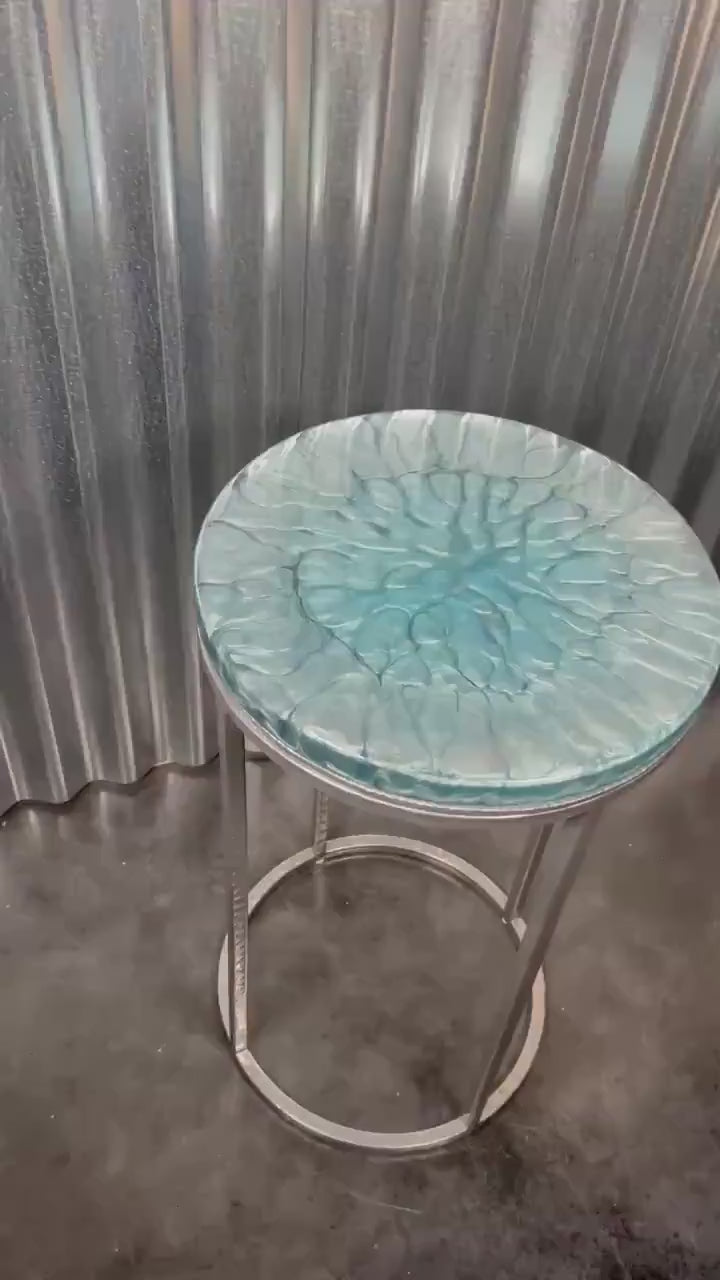 SILVER STEEL Epoxy Resin Table | Side Table | End Table | Accent Table