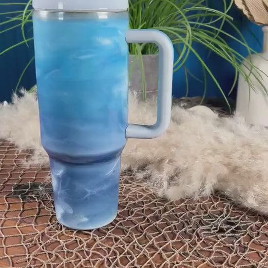Blue with Ocean Waves 40 oz Insulated Big Cup