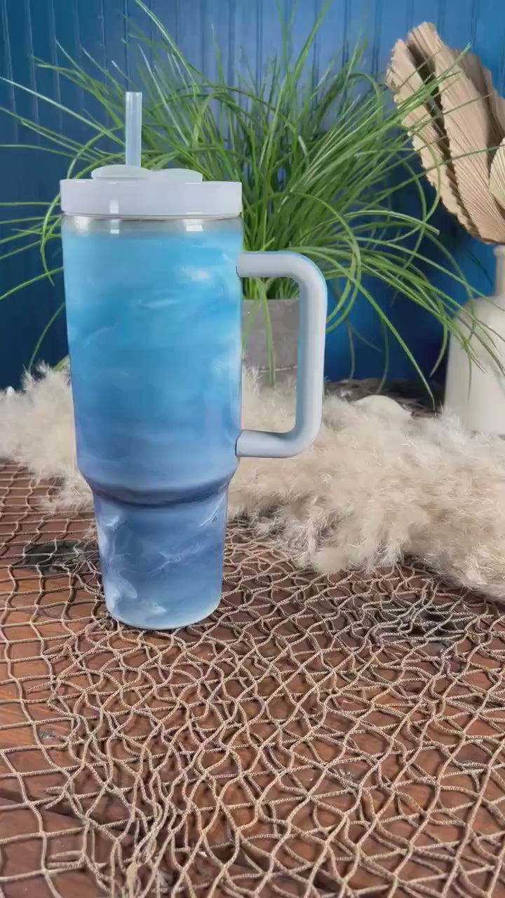 Blue with Ocean Waves 40 oz Insulated Big Cup