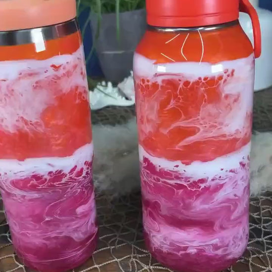 Orange & Pink Waves Water Bottle