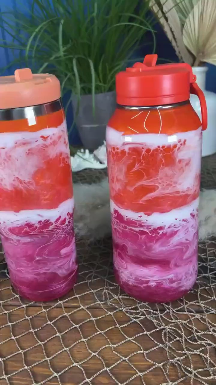Orange & Pink Waves Water Bottle