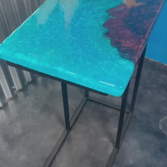 TURQUOISE WALNUT Epoxy Resin Table with Walnut Burl | Side Table | End Table | Accent Table, C-Table